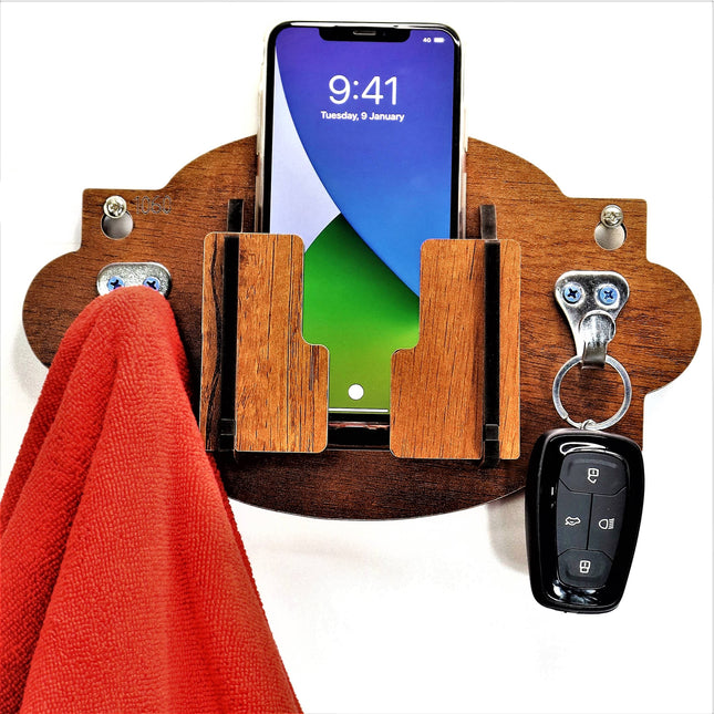 US DZIRE™ 1060  Antique Mobile Charging Stand Key Holder, Cloth Hanger Handcrafted Art For Home Decor Living Room Bedroom Wood Key Holder