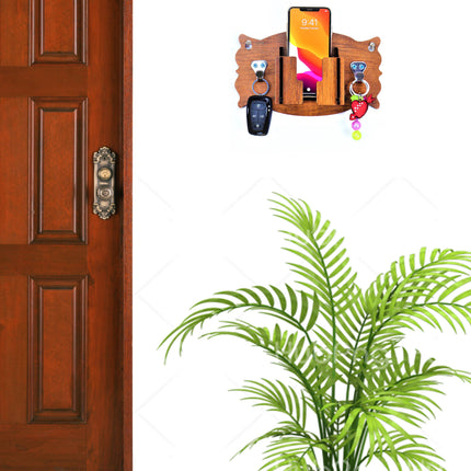 US DZIRE™ 1015 Antique Mobile Charging Stand Key Holder, Cloth Hanger Handcrafted Art For Home Decor Living Room Bedroom Wood Key Holder