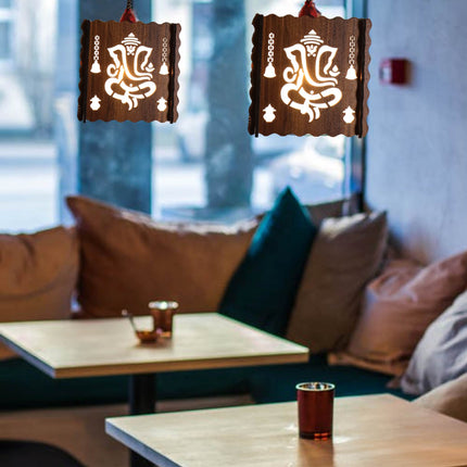US DZIRE 512 Ceiling Light, Wooden Pendant lamp Shade with Bulb Hanging Night Lamp 60 Watts (Beige, Natural Wood Teak,Square)