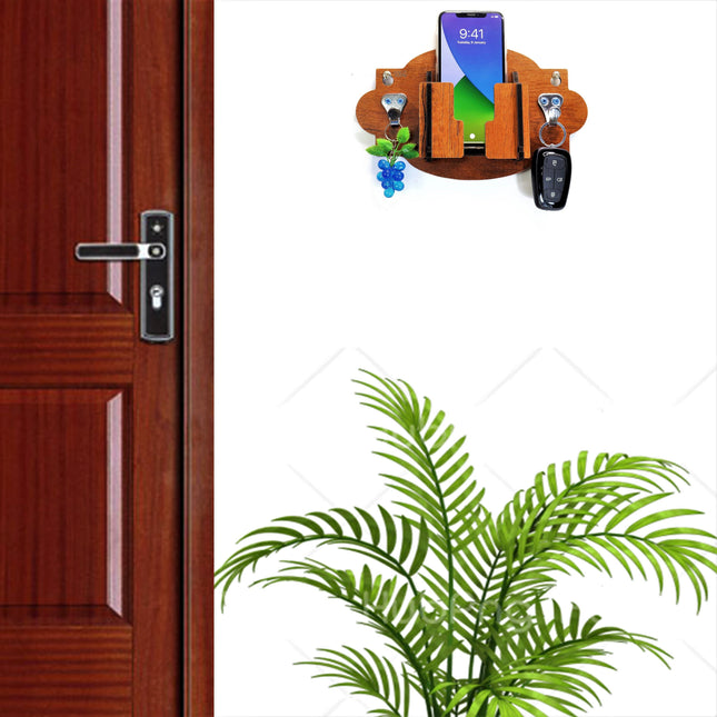 US DZIRE™ 1060  Antique Mobile Charging Stand Key Holder, Cloth Hanger Handcrafted Art For Home Decor Living Room Bedroom Wood Key Holder