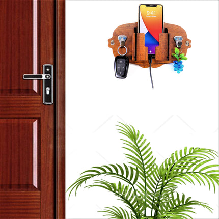 US DZIRE™ 1018 Decorative Key Hanger (Brown) Wood Key Holder  (5 Hooks, Brown)