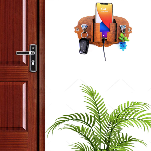 US DZIRE™ 1018 Decorative Key Hanger (Brown) Wood Key Holder  (5 Hooks, Brown)