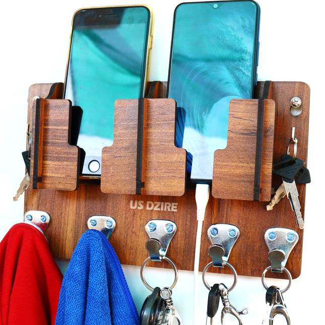 827 Antique Mobile Charging Stand Key Holder, Cloth Hanger Suitable for Wall Home Living Room, Key & Mobile Holder