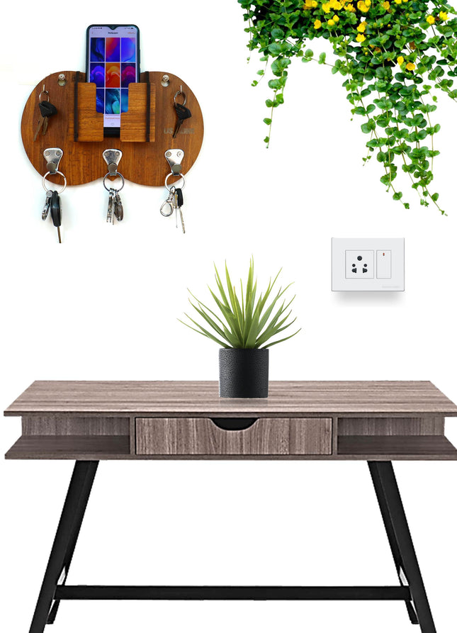 US DZIRE™ 839 Antique Mobile Charging Stand Key Holder, Cloth Hanger Handcrafted Art For Home Decor Living Room Bedroom Wood Key Holder