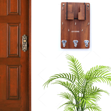 US DZIRE™829  Decorative Key Hanger (Brown) Wood Key Holder  (5 Hooks,
