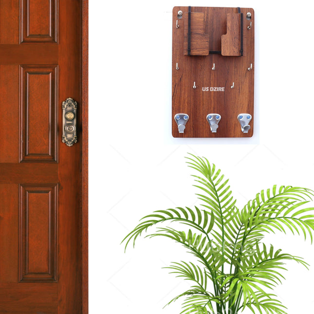 US DZIRE™829  Decorative Key Hanger (Brown) Wood Key Holder  (5 Hooks,
