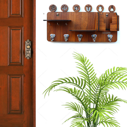 US DZIRE™ 820 Antique Mobile Charging Stand Key Holder, Cloth Hanger Handcrafted Art For Home Decor Living Room Bedroom Wood Key Holder