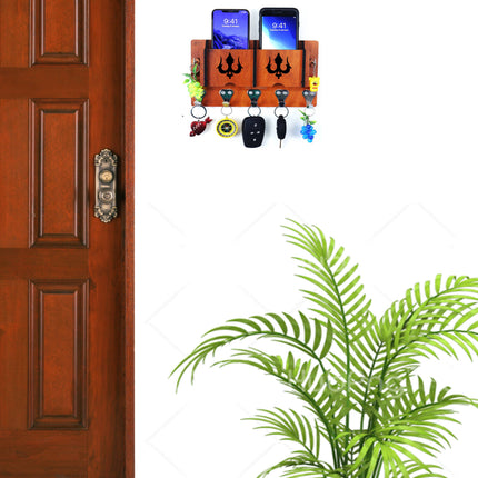 US DZIRE™ 20 Antique Mobile Charging Stand Key Holder, Cloth Hanger Handcrafted Art For Home Decor Living Room Bedroom Wood Key Holder