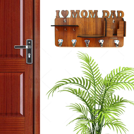 US DZIRE™ 817 Antique Mobile Charging Stand Key Holder, Cloth Hanger Handcrafted Art For Home Decor Living Room Bedroom Wood Key Holder