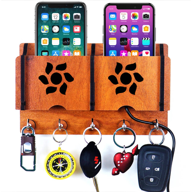 US DZIRE™ Decorative Key Hanger (Brown) Wood Key Holder  (5 Hooks, Brown)