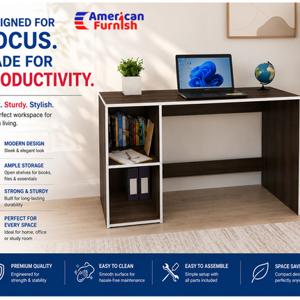 Engineered Wood Computer Study Table with Storage Shelf for Home Office Desk