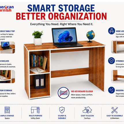 Study Laptop Computer Table with Storage Shelf for Home Office