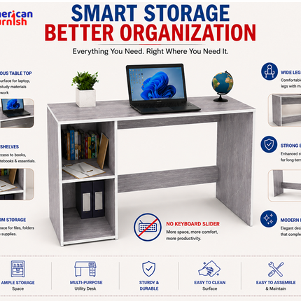 Study Laptop Computer Table with Storage Shelf for Home Office, Students & Work