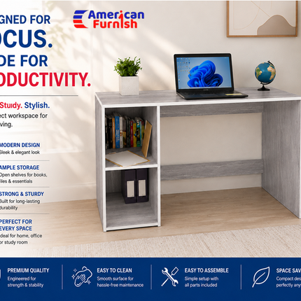 Study Laptop Computer Table with Storage Shelf for Home Office, Students & Work