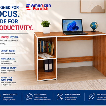 Study Laptop Computer Table with Storage Shelf for Home Office