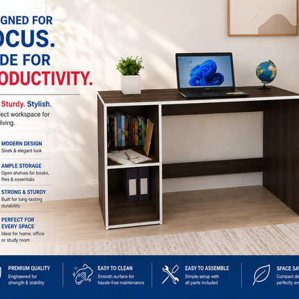 Engineered Wood Computer Study Table with Storage Shelf for Home Office Desk