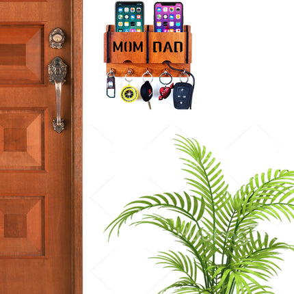 US DZIRE™ 1206 Premium Mom Dad Key Holder For Home & Office Wood Key Holder  (5  Hooks, Brown)