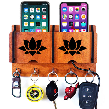 US DZIRE™ 226 Decorative Key Hanger (Brown) Wood Key Holder  (5 Hooks, Brown)