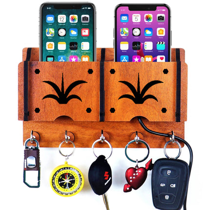 US DZIRE™ 216 Decorative Key Hanger (Brown) Wood Key Holder  (5 Hooks, Brown)