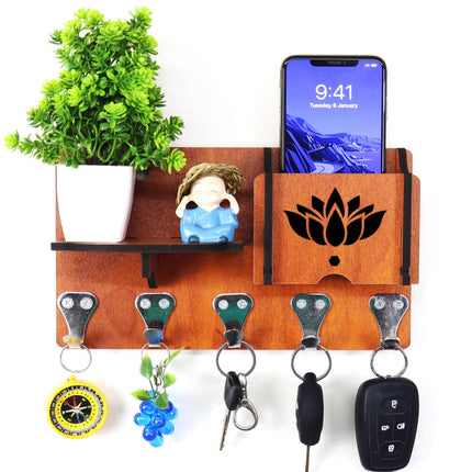 US DZIRE™ 426 Premium Key Holder For Home & Office Wood Key Holder  (5 Hooks, Brown)