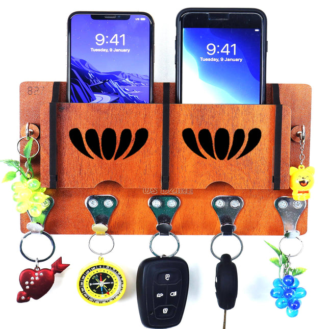 US DZIRE™ 51 Premium Key Holder For Home & Office Wood Key Holder  (7 Hooks, Brown)