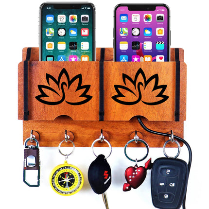US DZIRE™ 225  Decorative Key Hanger (Brown) Wood Key Holder  (5 Hooks, Brown)