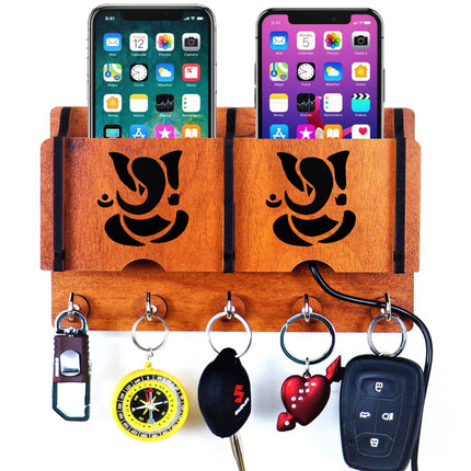 US DZIRE™ 229 Decorative Key Hanger (Brown) Wood Key Holder  (5 Hooks, Brown)