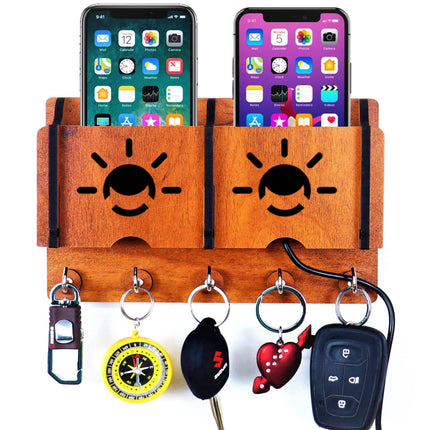 US DZIRE™ 1202 Wooded key holder Sweet Home Flower Wood Key Holder(5  Hooks, Brown)