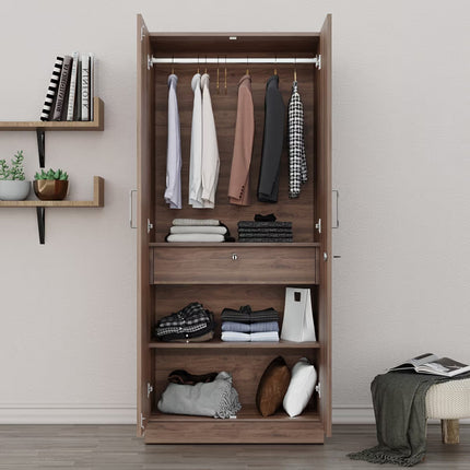 Engineered Wood 2 Door Wardrobe with Drawer for Home & Bedroom